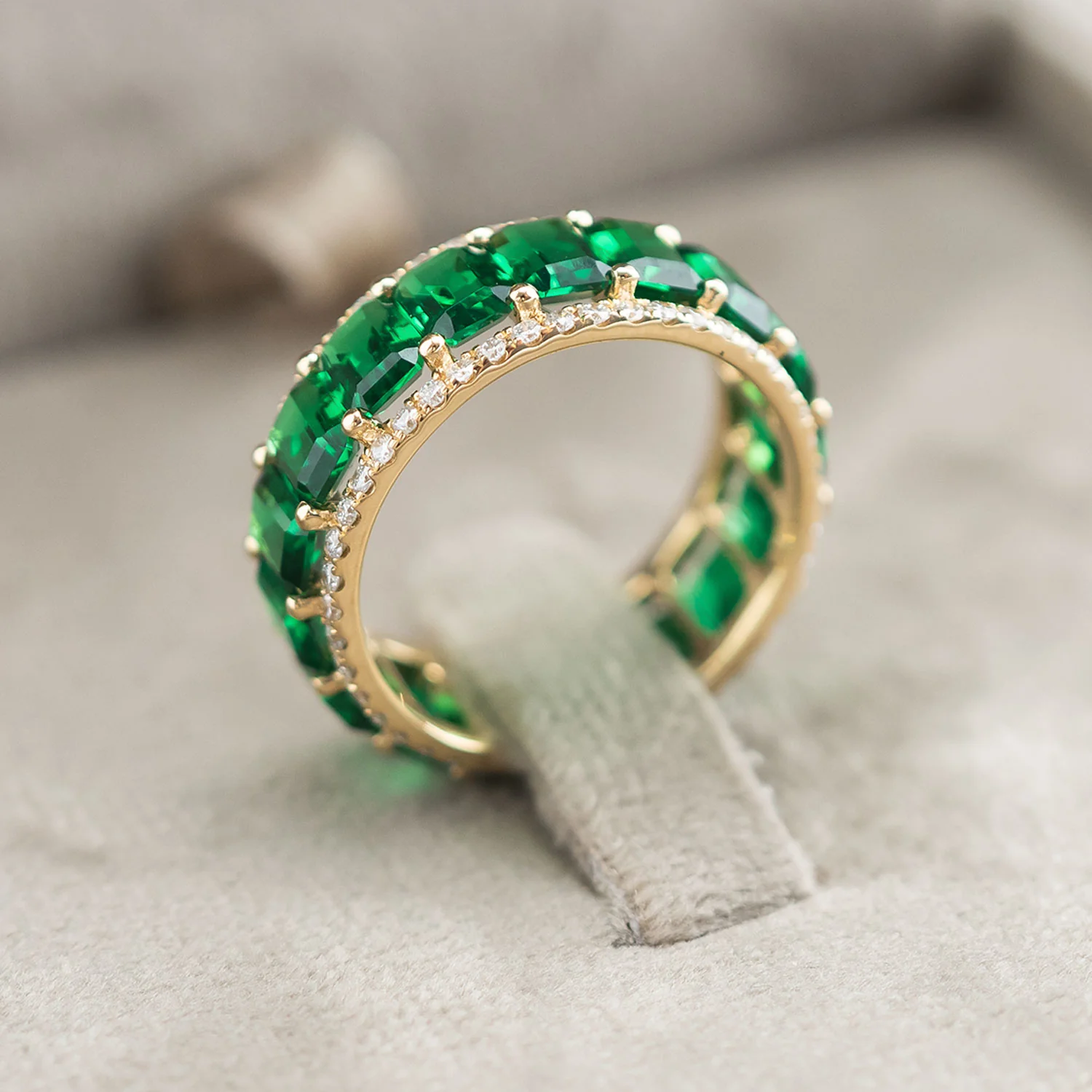 14K Gold Eternity Ring with 6.54ct Emeralds and 0.630ct Diamonds