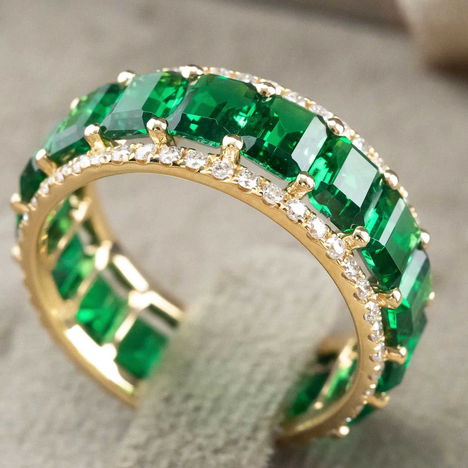 14K Gold Eternity Ring with 6.54ct Emeralds and 0.630ct Diamonds - Image 2