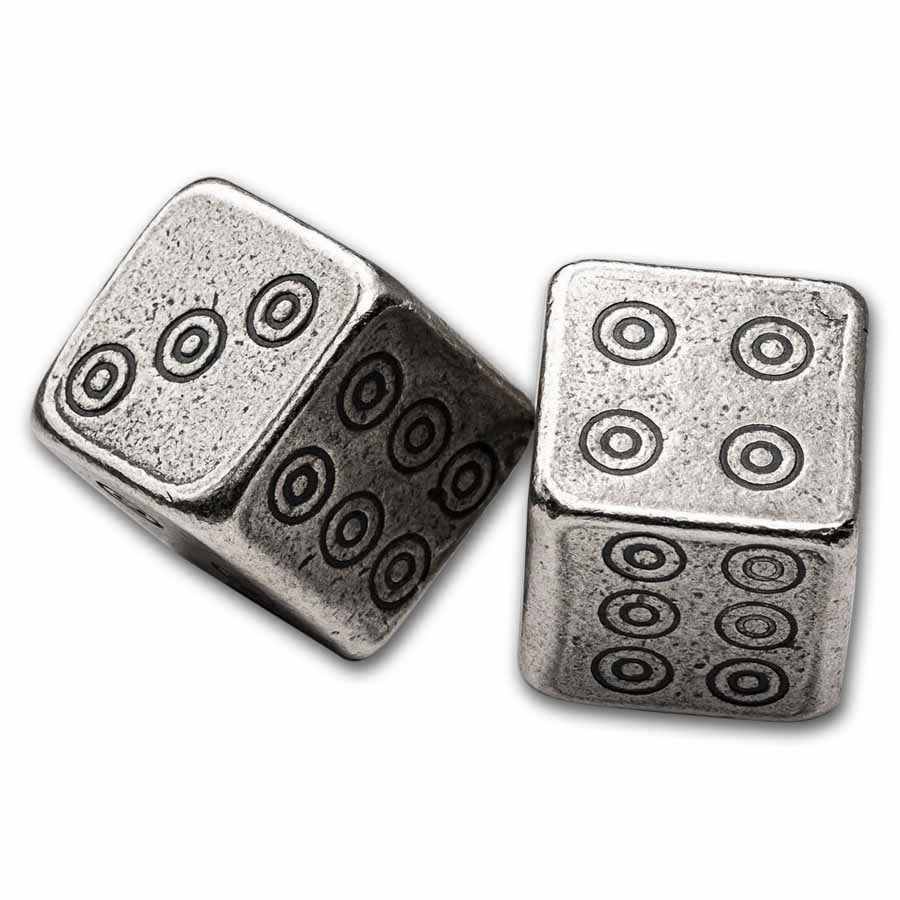 2.5 Unzen Silber Gaming Dice w/ Wooden Box