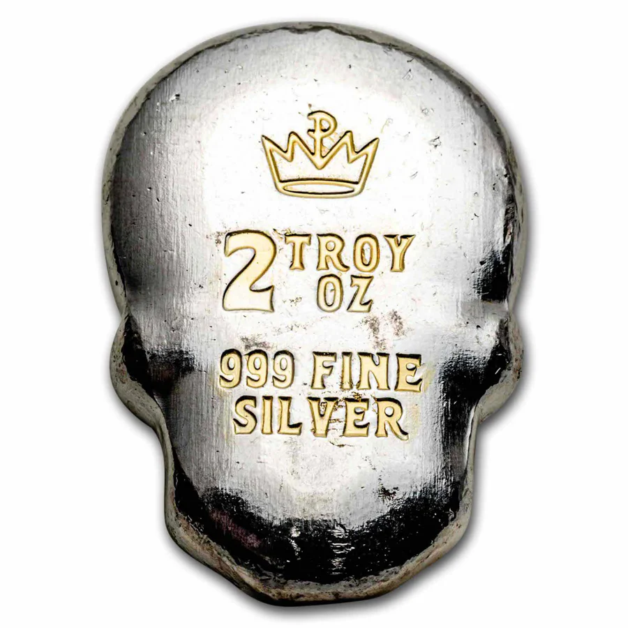 2 Unzen  Hand Poured Silver Skull - Day of the Dead: Gold Sunflower - Image 2