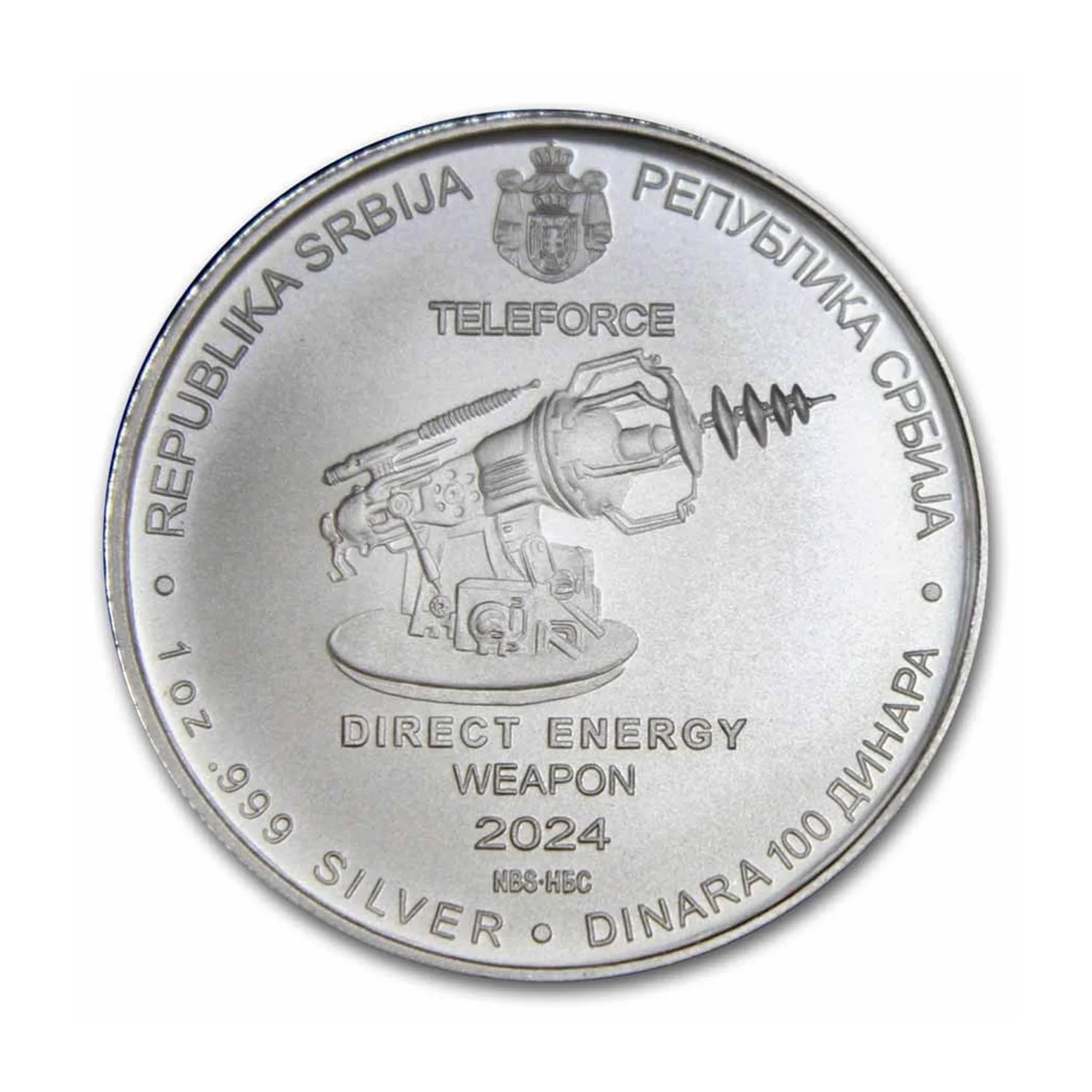 2024 Serbia 1 Unze Siber 100 Dinar Tesla: Direct Energy Weapon - Image 2
