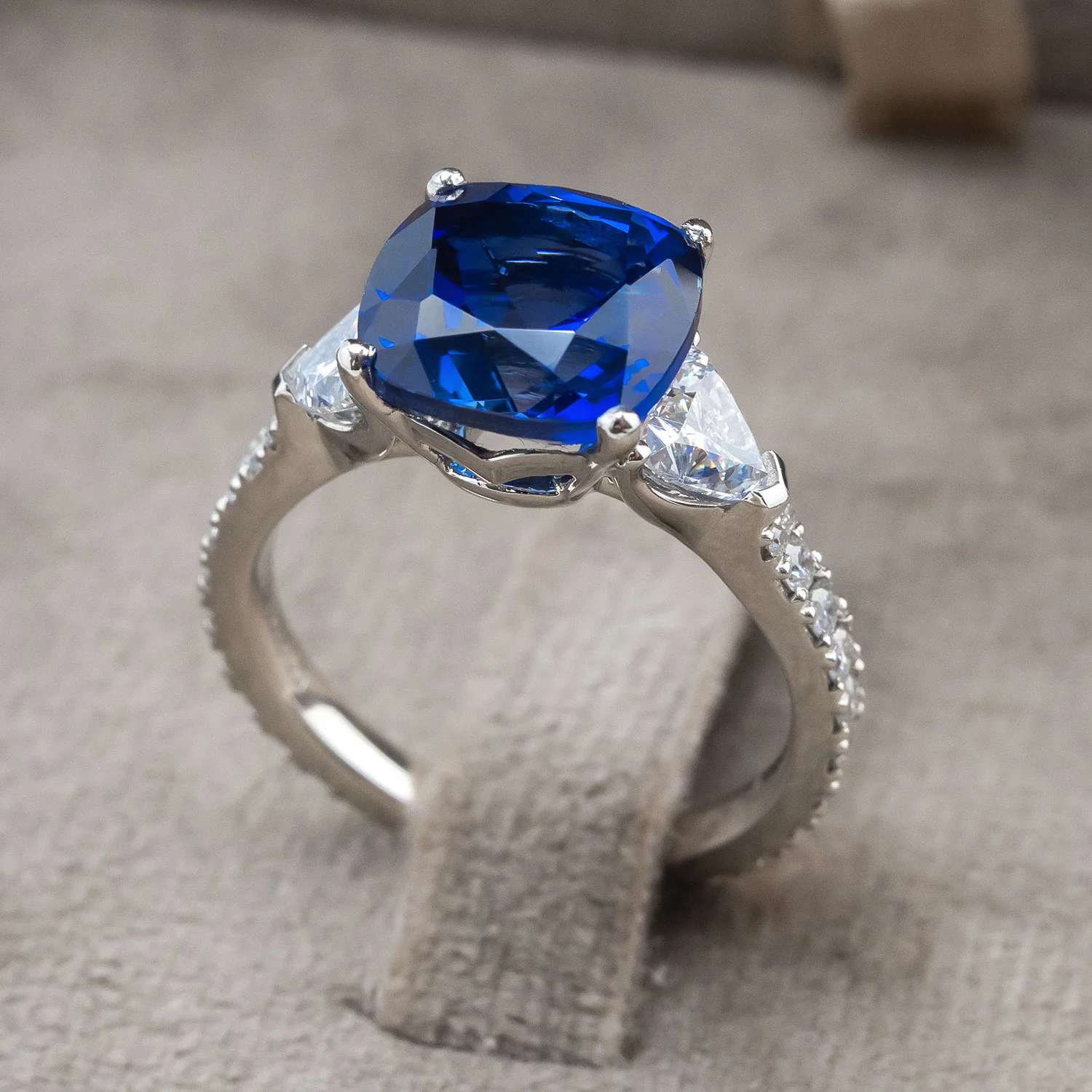 950 Platinum Ring 5.611ct Sapphire Center Stone with 1.220ct Side Stones