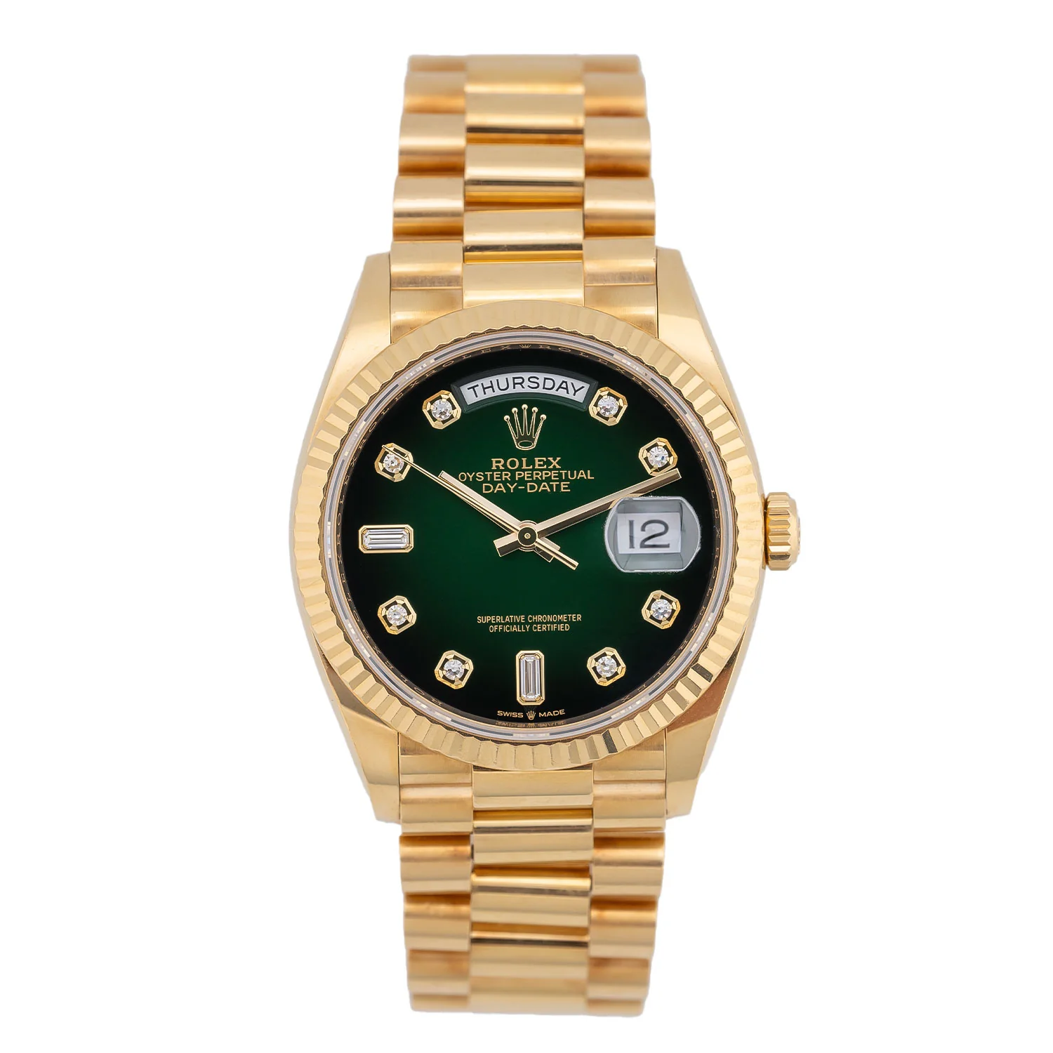 Day-Date 36mm Green Ombre Baguette Diamond Dial 2018 - 128238