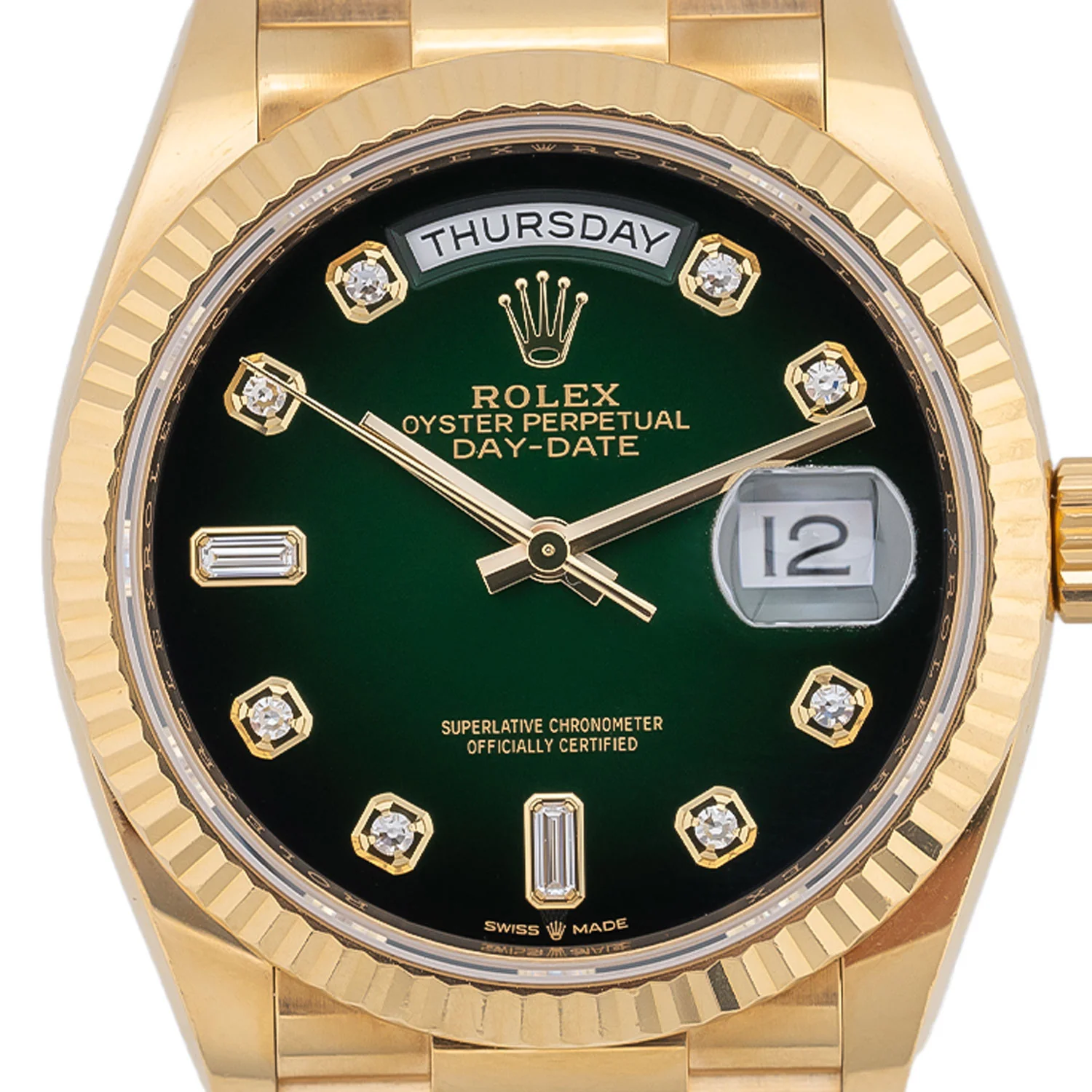 Day-Date 36mm Green Ombre Baguette Diamond Dial 2018 - 128238 - Image 2