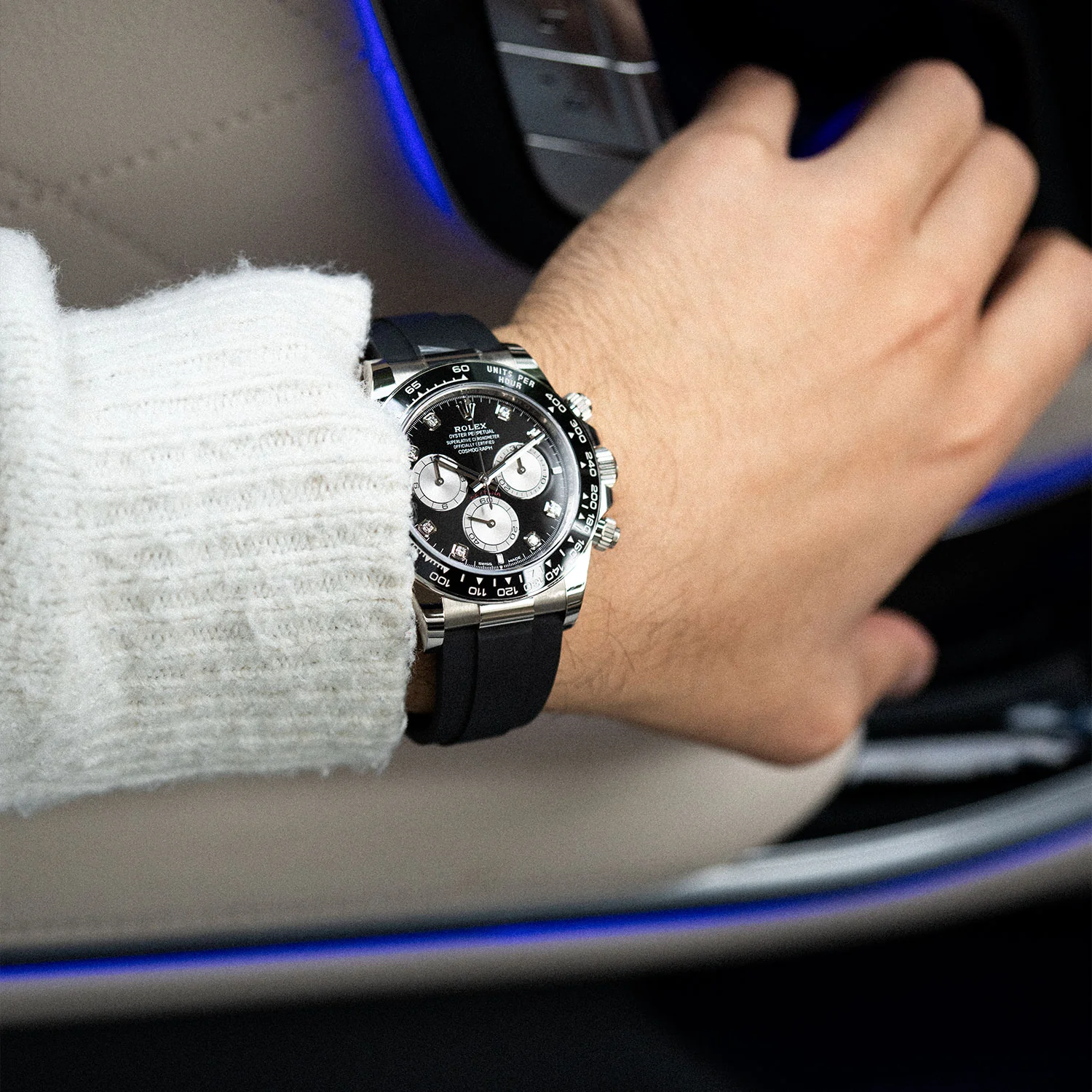 Daytona Cosmograph White Gold Black Diamond Dial Oysterflex 2023 - 126519LN - Image 7