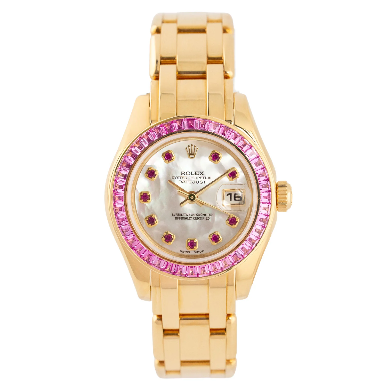 Pearlmaster Yellow Gold Mother of Pearl Diamond Pink Sapphire 2000 - 80308