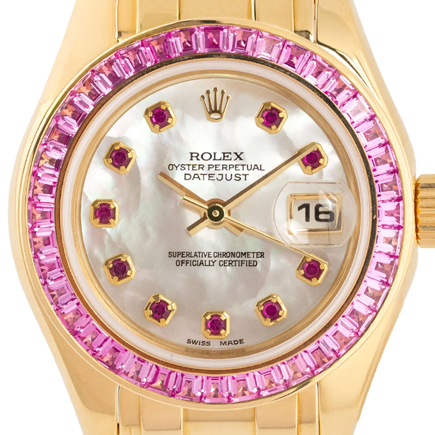 Pearlmaster Yellow Gold Mother of Pearl Diamond Pink Sapphire 2000 - 80308 - Image 2