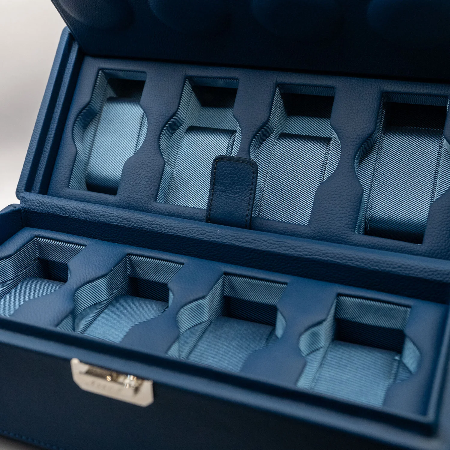 Scatola del Tempo - Scatola Del Tempo Leather 4-Piece Travel Watch Case Blue - Image 3