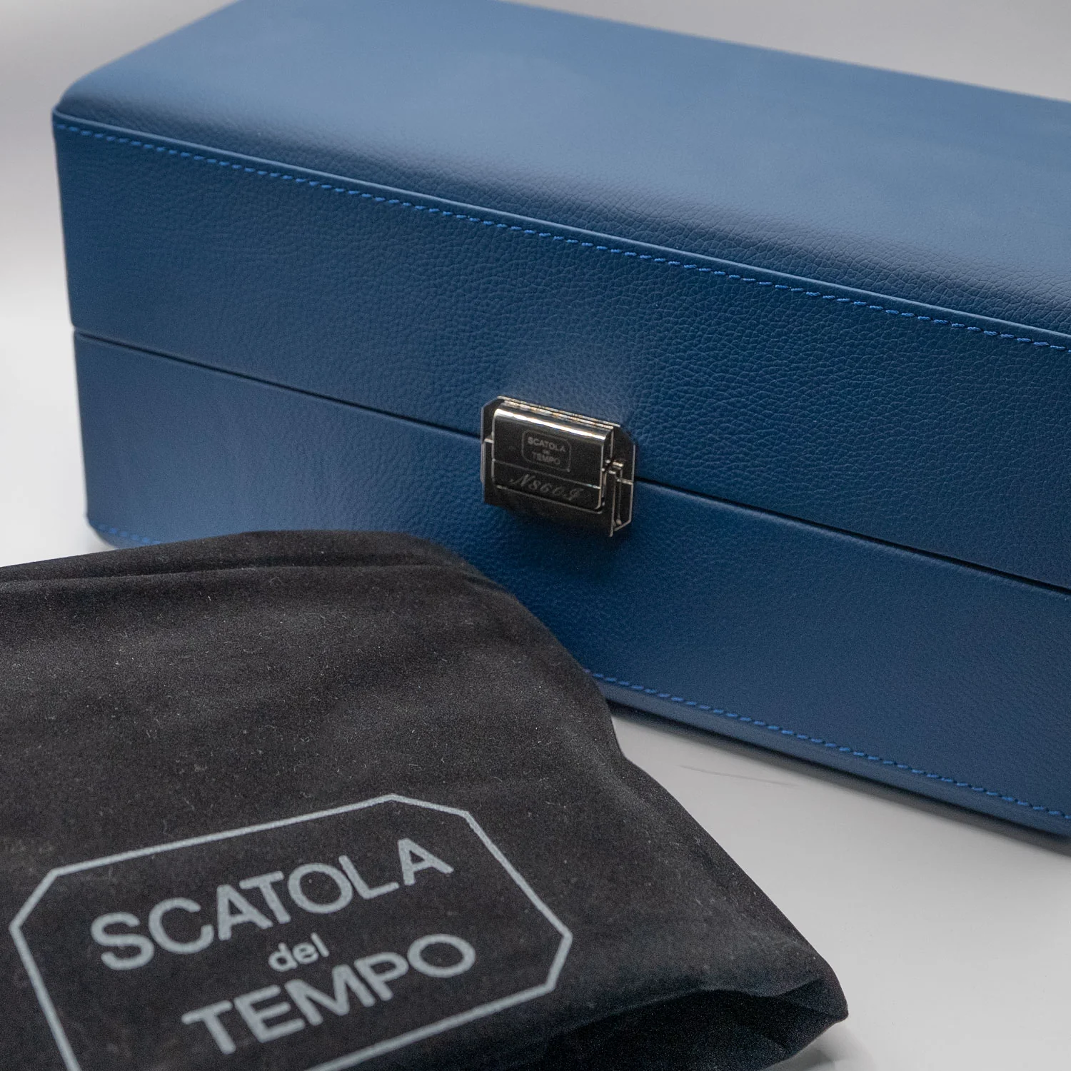 Scatola del Tempo - Scatola Del Tempo Leather 4-Piece Travel Watch Case Blue - Image 4