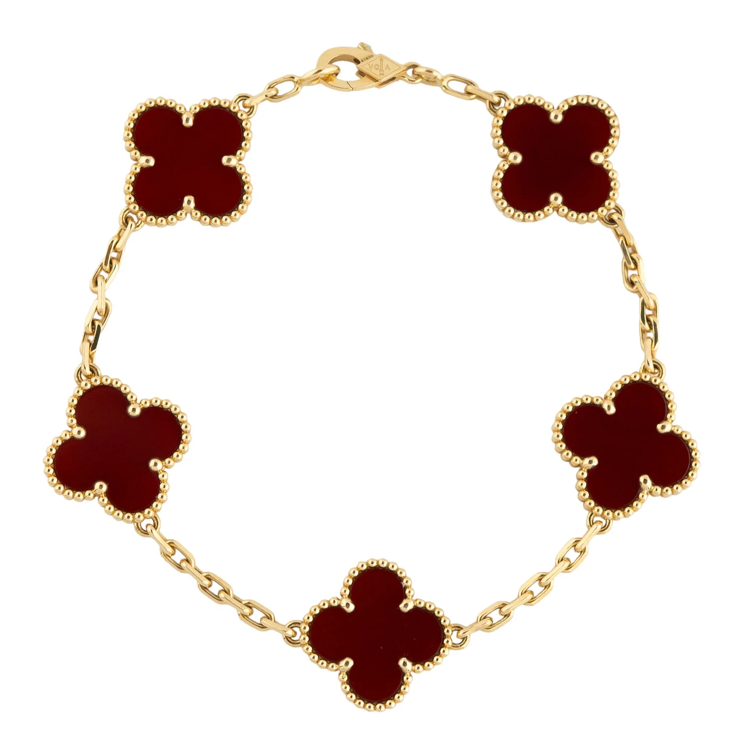 Vintage Alhambra 5 Motif Bracelet 750YG Carnelian