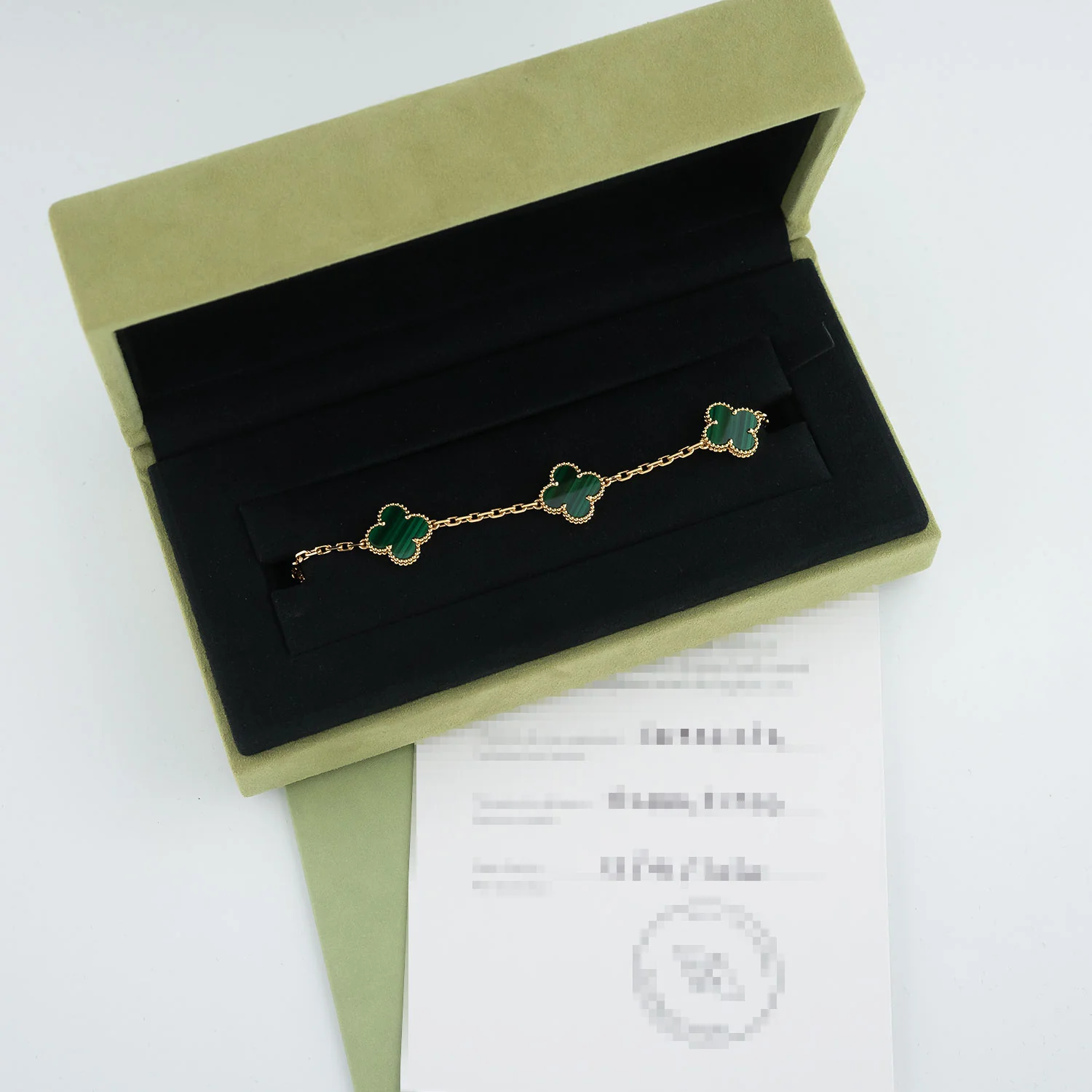 Vintage Alhambra 5 Motif Bracelet Malachite 750YG - Image 4