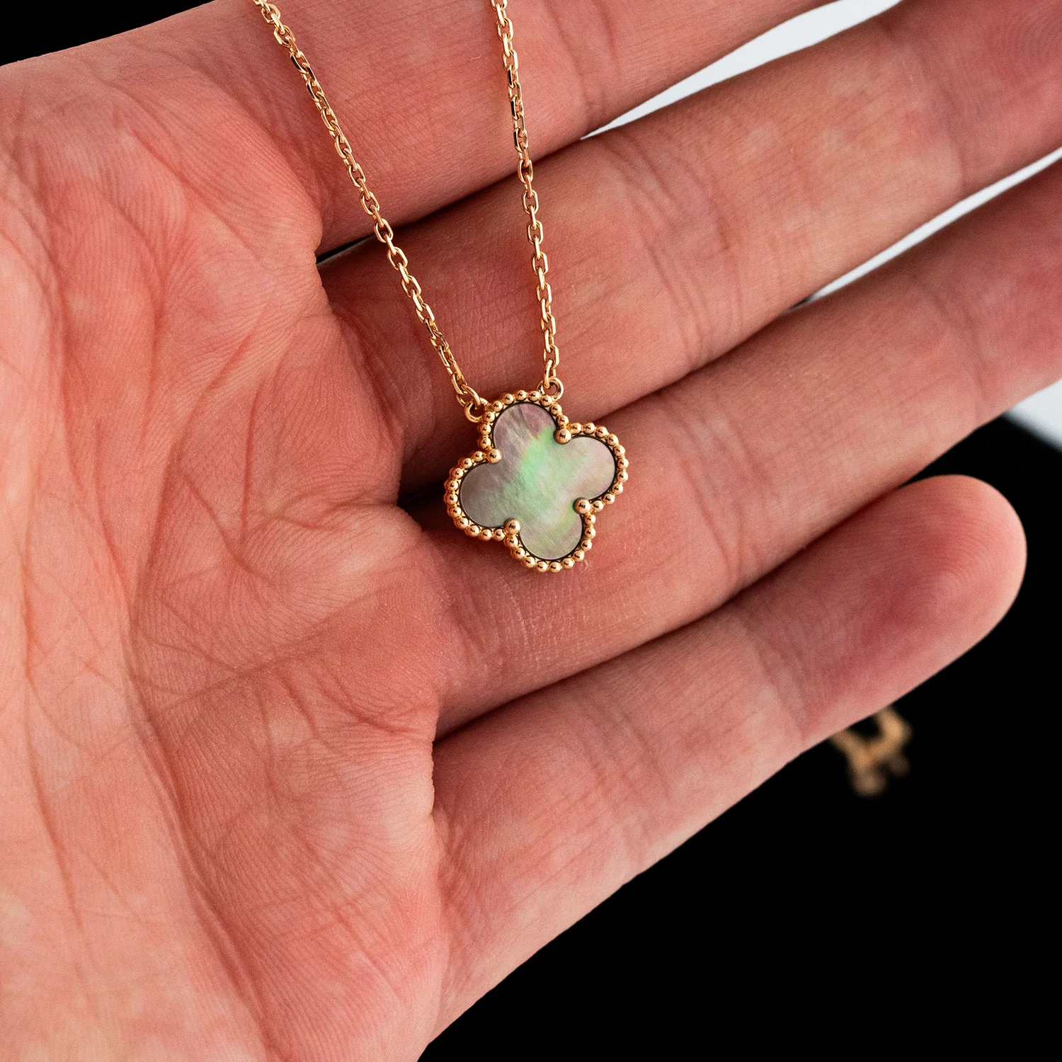 Vintage Alhambra Necklace Mother of Pearl - Image 5