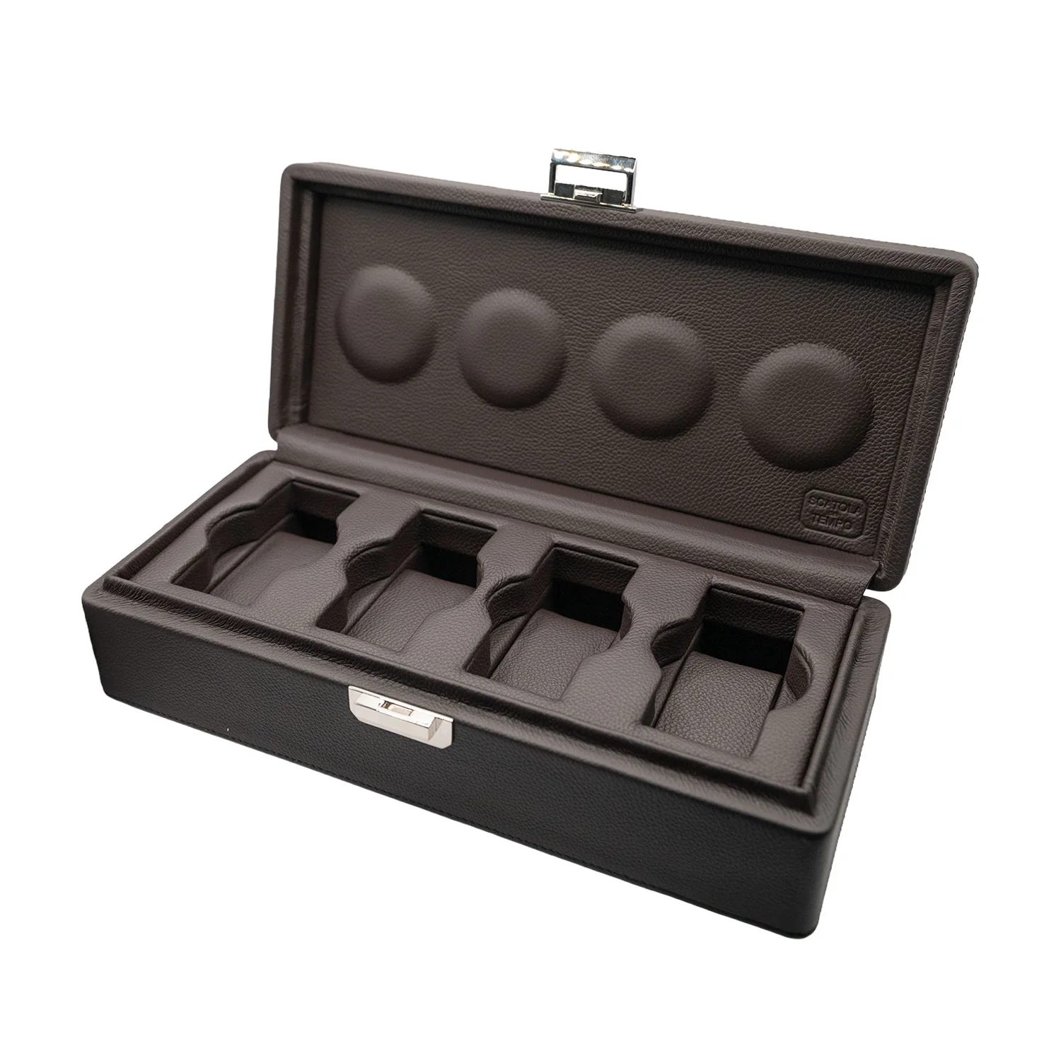 Scatola del Tempo - Wrist Aficionado Full-Grain Leather 4-Piece Travel Watch Case Brown - Image 3
